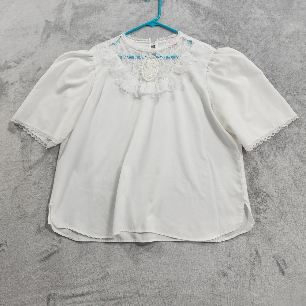 Vintage Lotta Luv Top Womens 2X White Lace Puff Sleeve Ruffle Blouse Victorian